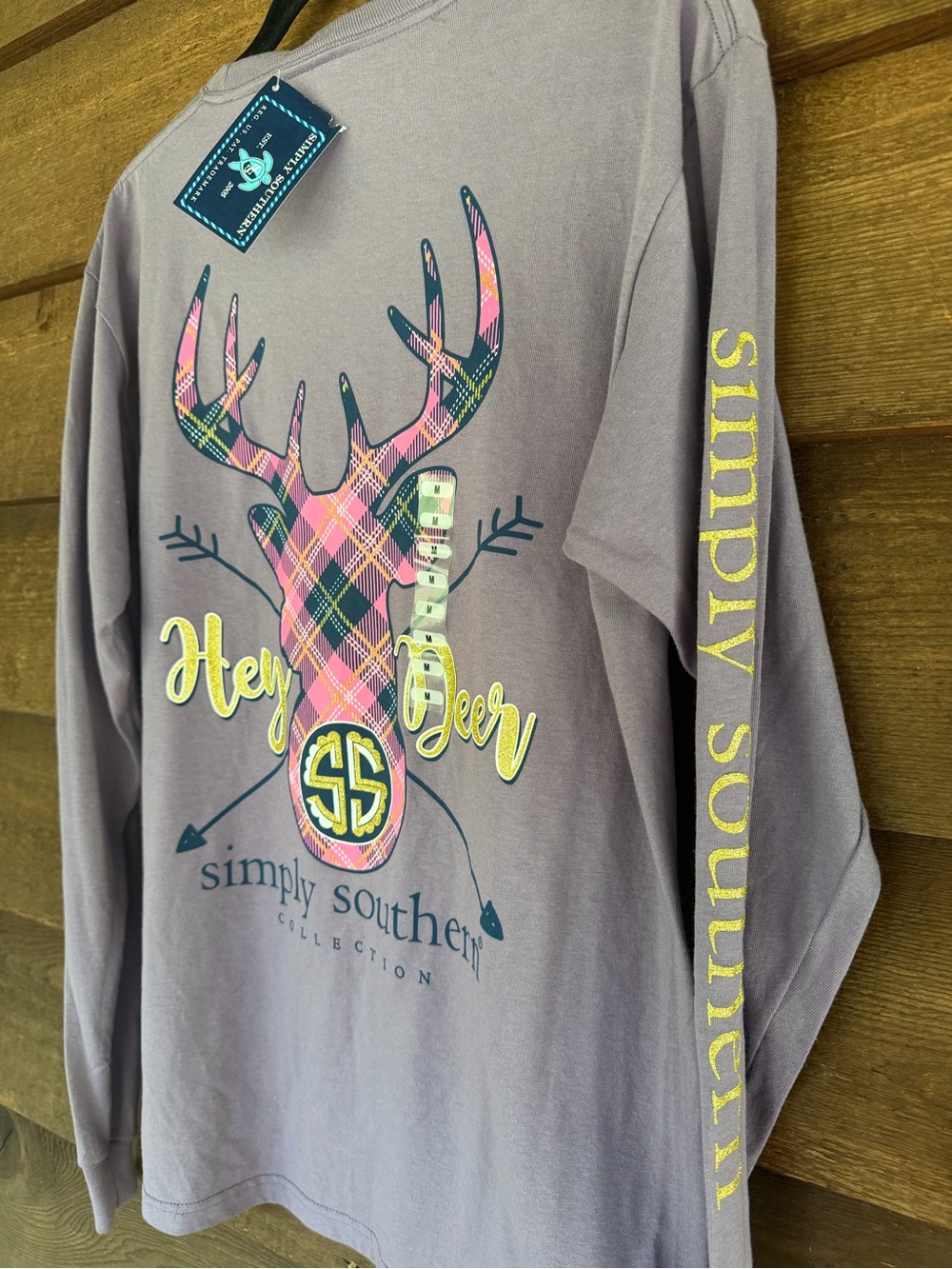 Simply Southern Lavender Long-Sleeve 'Hey Deer' Plaid Graphic Tee